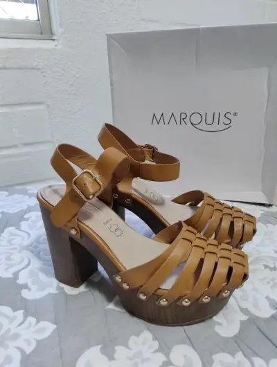Sandalias de tacón alto color camel Marquis - miniatura 2