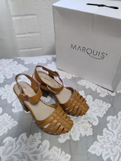 Sandalias de tacón alto color camel Marquis - miniatura 3