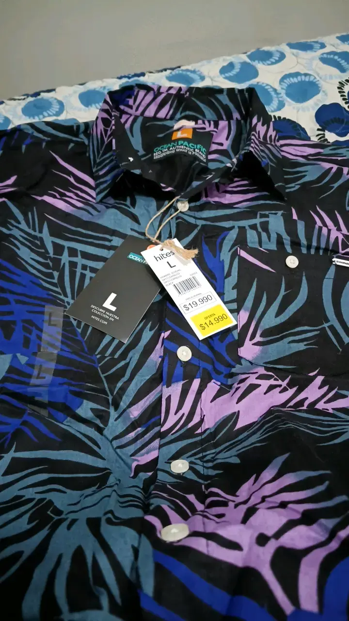 Camisa estampada de hojas para hombre talla L - 2