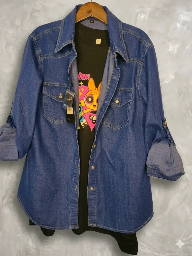 Camisa de mezclilla azul para mujer - 3