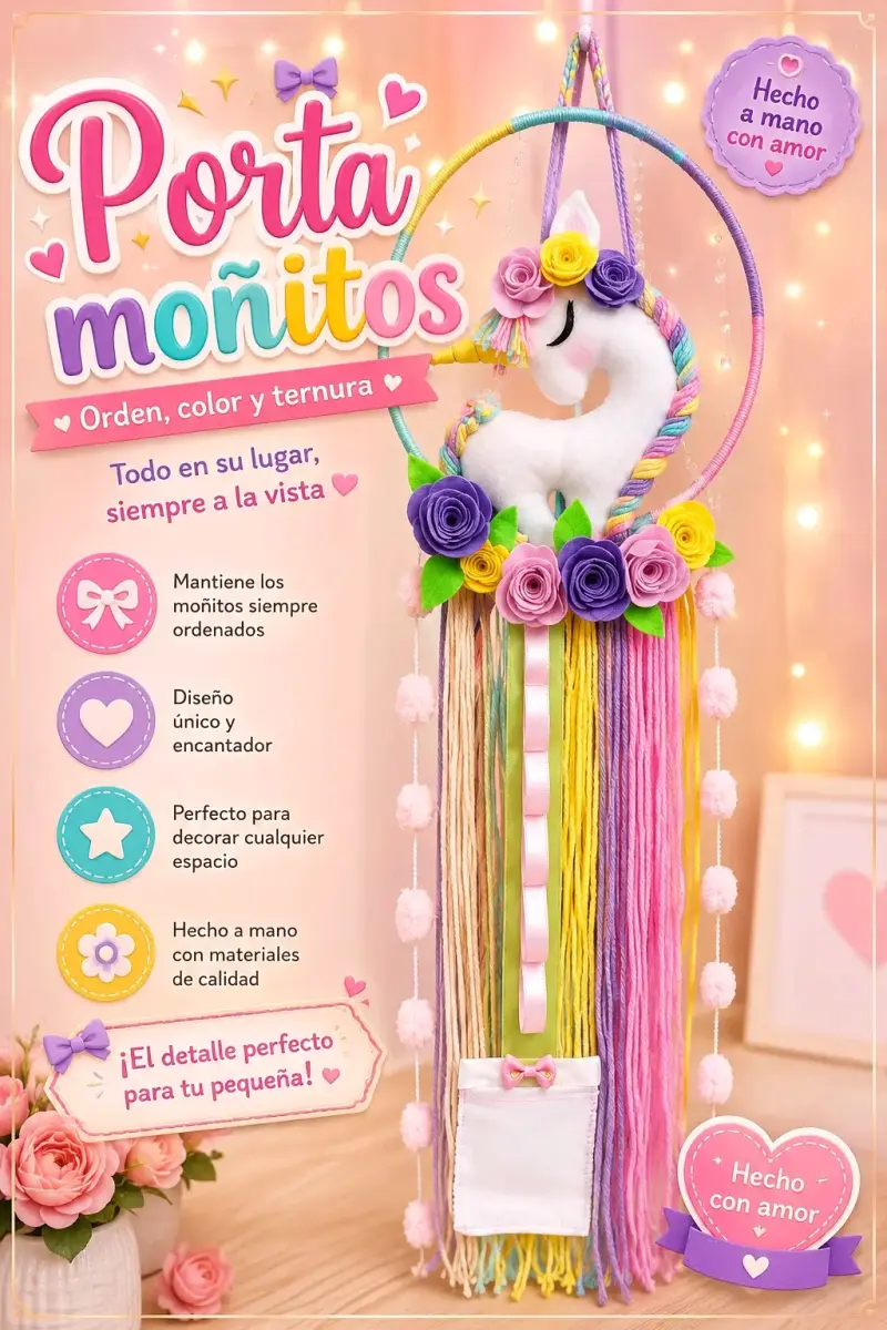 Porta Moñitos Unicornio Multicolor Hecho a Mano - 1