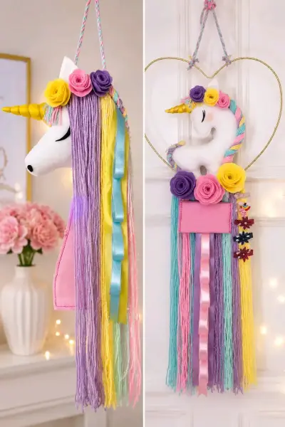 Porta Moñitos Unicornio Multicolor Hecho a Mano - miniatura 2