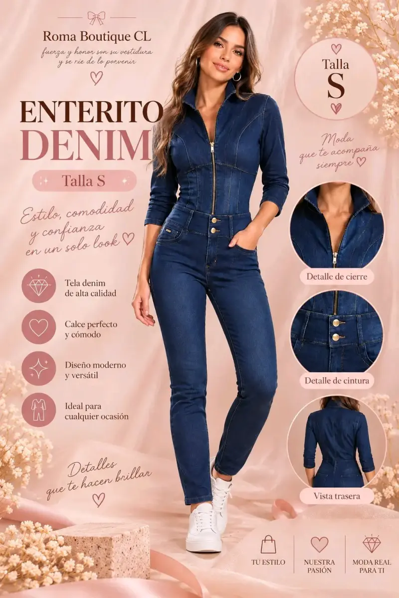 Enterito denim azul talla S moderno y cómodo