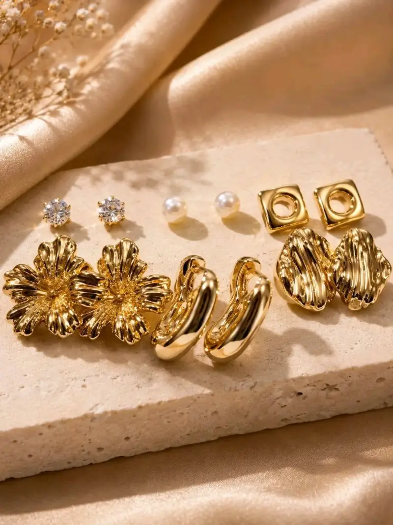 Set de aros dorados y plateados variados - 1