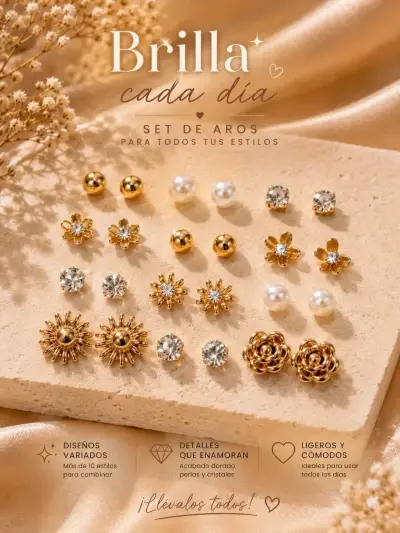 Set de aros dorados y plateados variados - miniatura 2