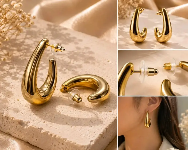Set de aros dorados y plateados variados - 3