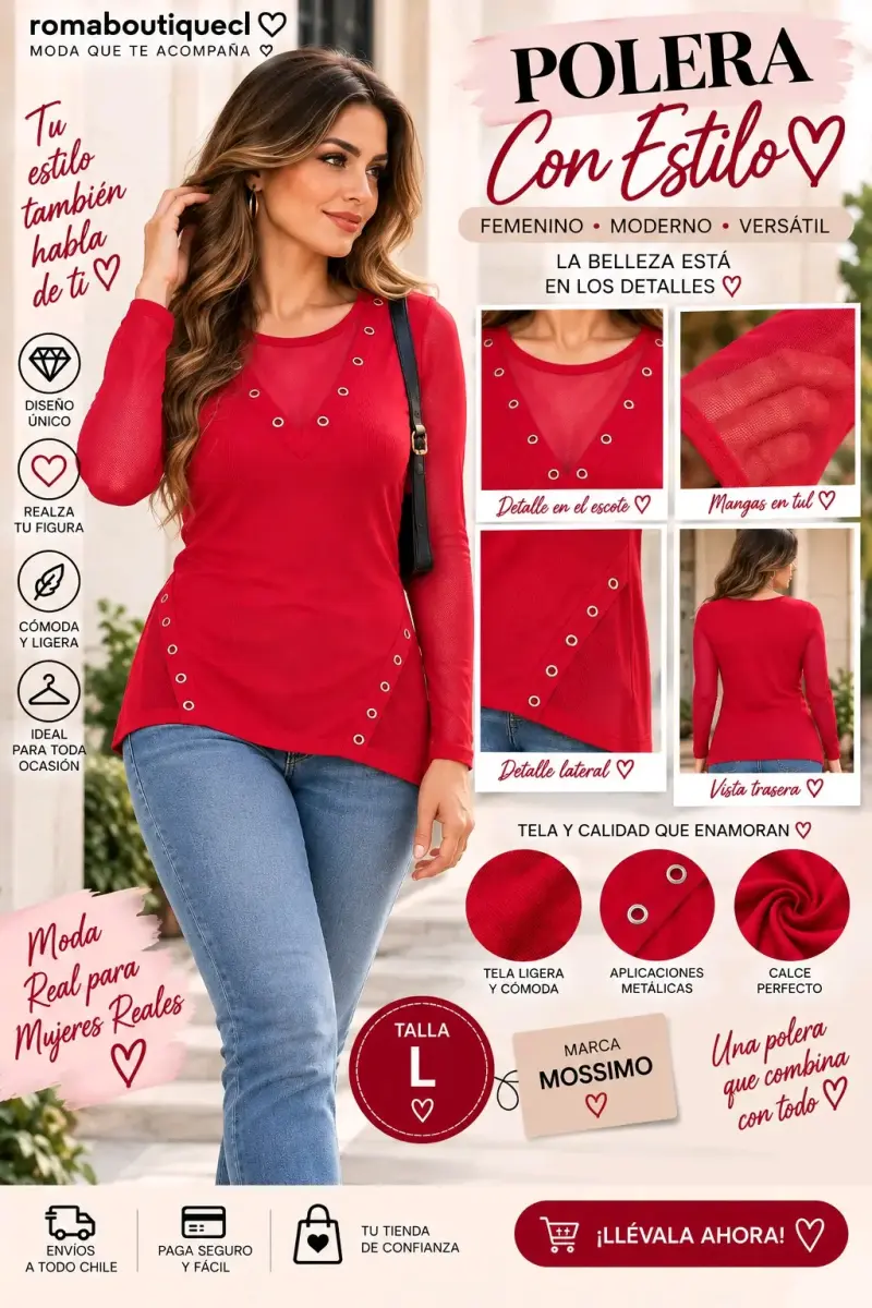 Polera Roja con Detalles Metálicos - 1