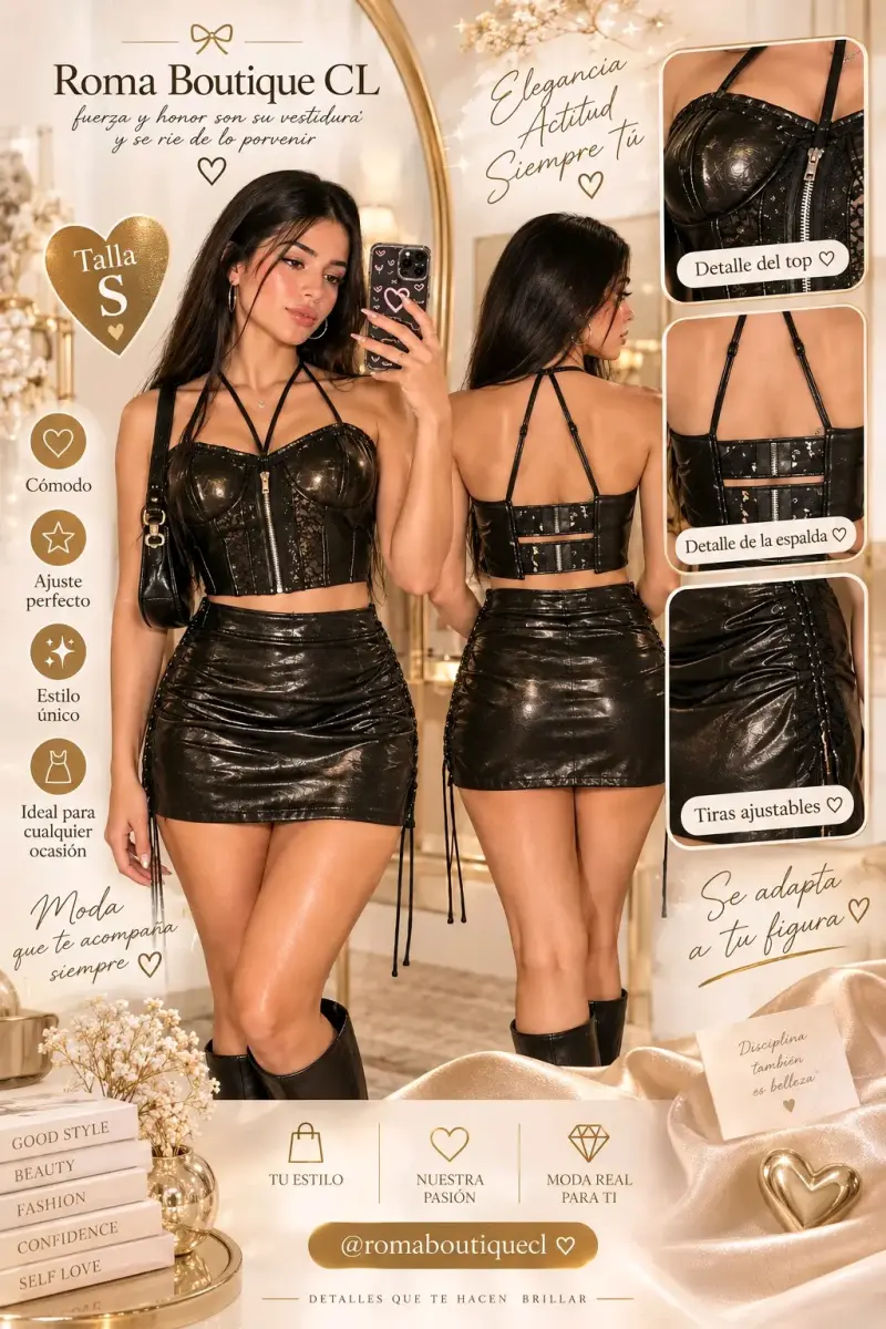 Conjunto de top y falda negra ajustada