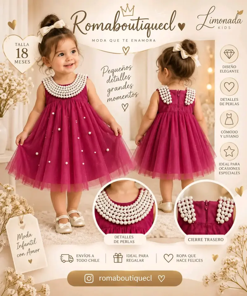 Vestido infantil con perlas talla 18 meses
