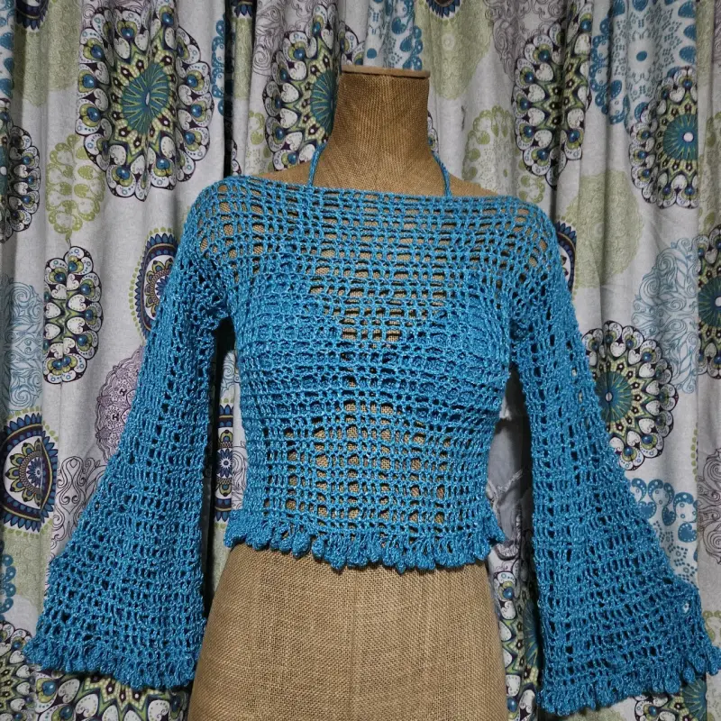 Conjunto de crochet celeste turquesa - 3