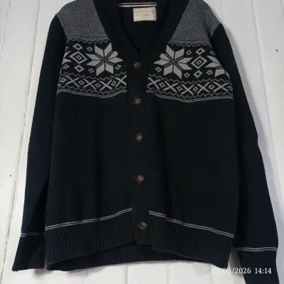 Cardigan vintage azul con diseño de copos de nieve - miniatura 1