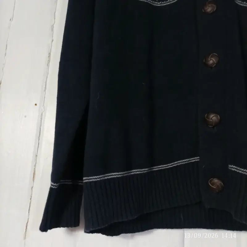 Cardigan vintage azul con diseño de copos de nieve - 2