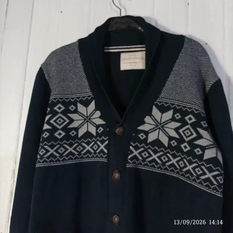 Cardigan vintage azul con diseño de copos de nieve - 5