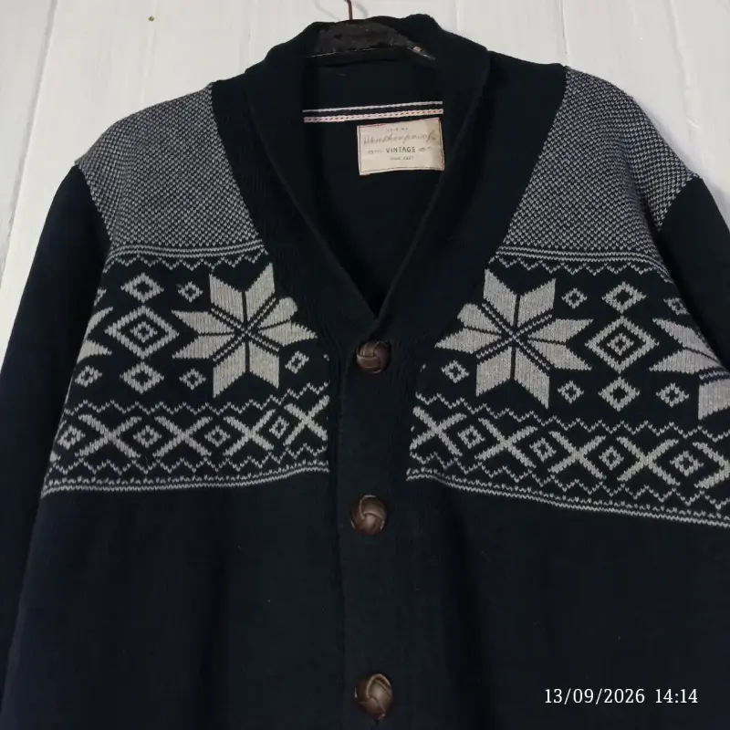Cardigan vintage azul con diseño de copos de nieve - 6