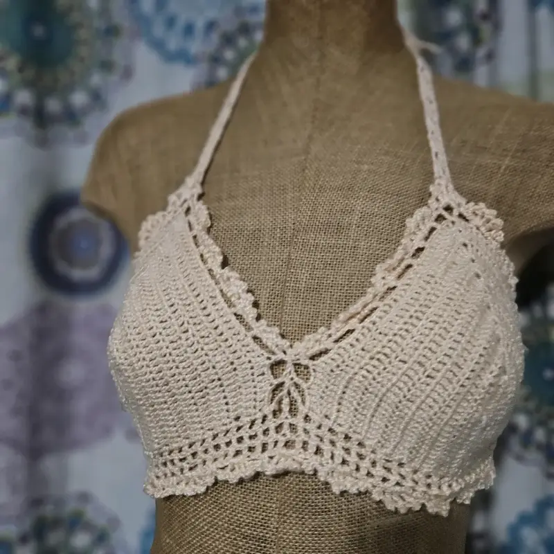 Conjunto tejido a crochet polera y topo beige - 3