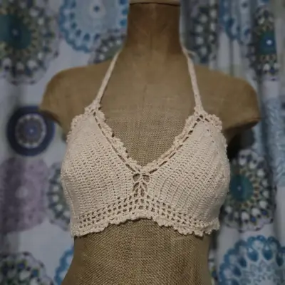 Conjunto tejido a  crochet polera y topo beige - miniatura 4