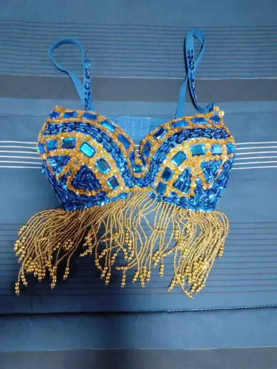 Top de baile con lentejuelas azul y dorado - miniatura 1