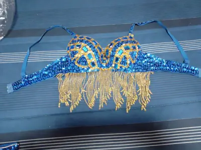 Top de baile con lentejuelas azul y dorado - miniatura 2