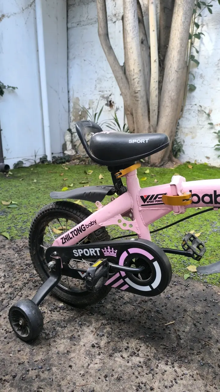 Bicicleta infantil rosa con ruedas de apoyo - 2