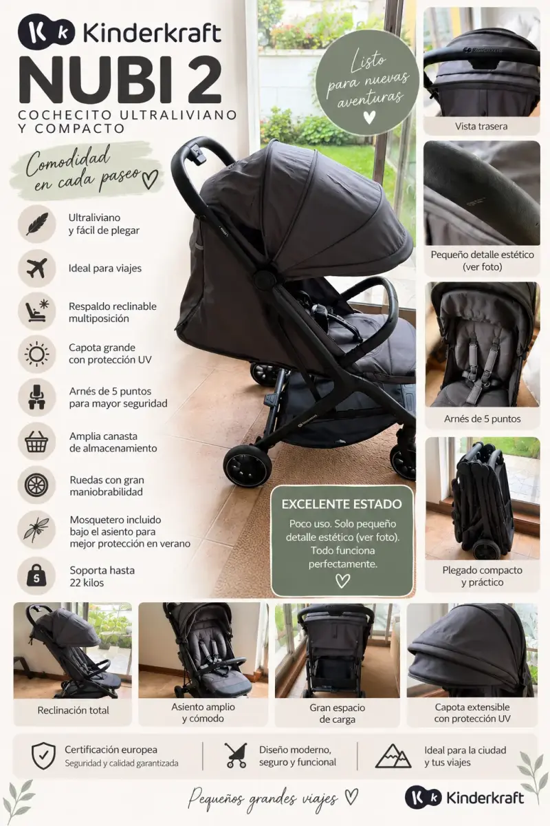 Cochecito ultraligero Kinderkraft Nubi 2 gris - 1