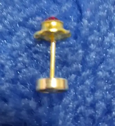 Aros de oro con piedra roja brillante - miniatura 3