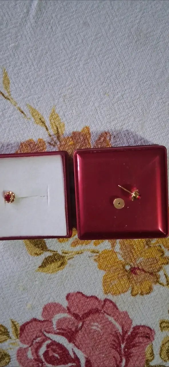 Aros de oro con piedra roja brillante - 5