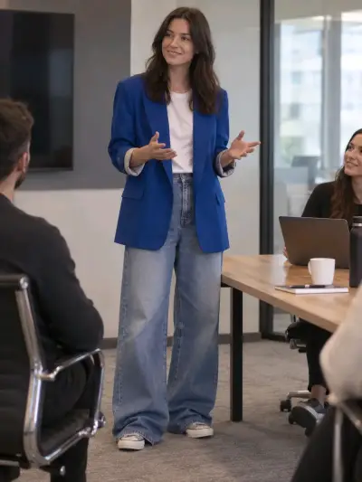 Blazer azul para mujer con forro a rayas - miniatura 1