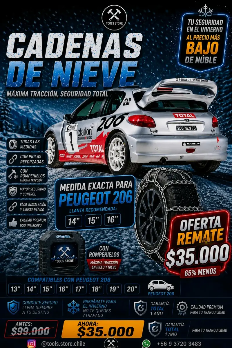Cadenas de nieve para Peugeot 206 con rompehielos