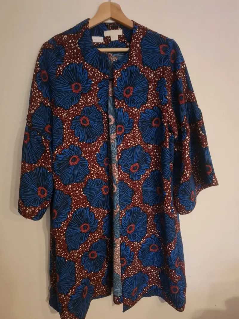 Kimono estampado floral azul y rojo - 2