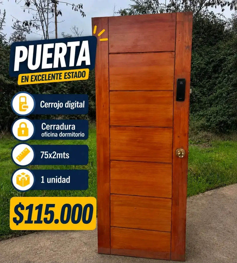 Puerta de madera con cerradura digital en excelente estado - 2