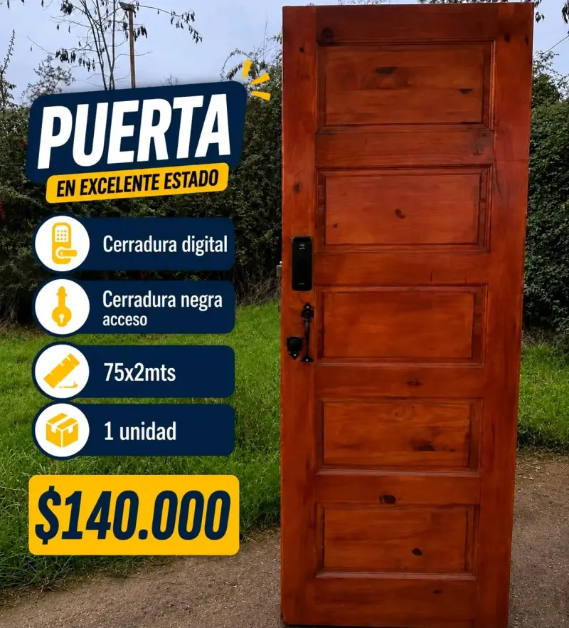Puerta de madera con cerradura digital en excelente estado - 3
