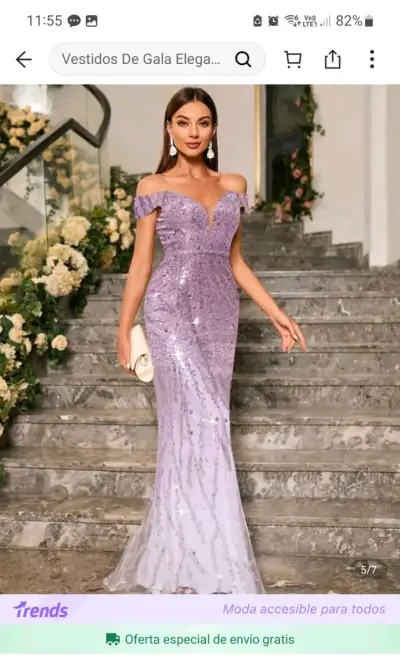Vestido de gala o fiesta  talla S color Lila - miniatura 1