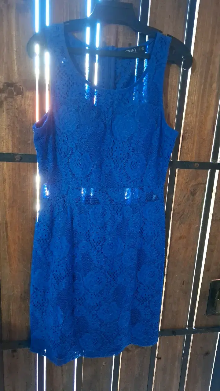 Vestido de encaje azul y rojo para mujer - 2
