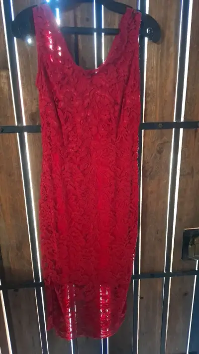 Vestido de encaje azul y rojo para mujer - miniatura 3