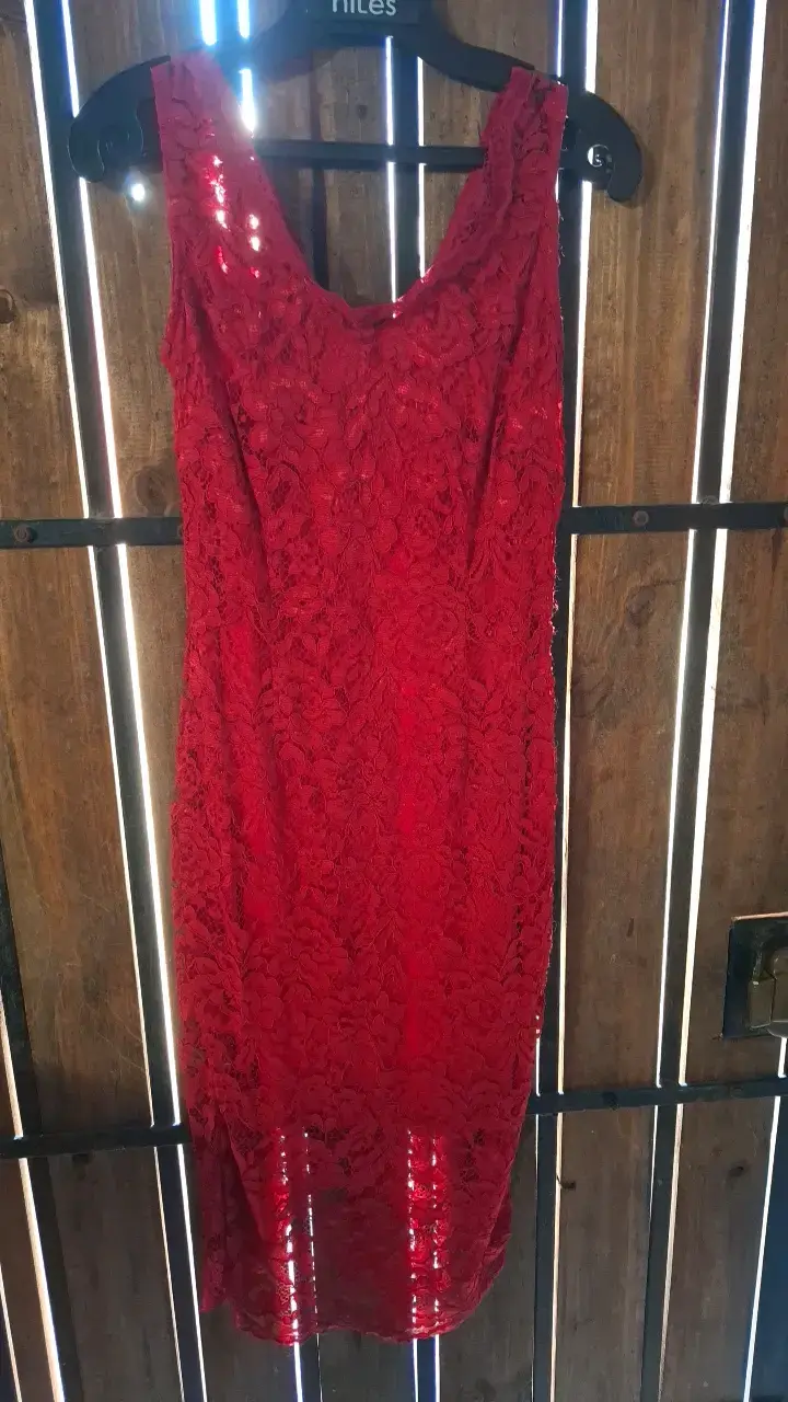 Vestido de encaje azul y rojo para mujer - 4