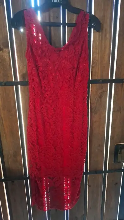 Vestido de encaje azul y rojo para mujer - miniatura 4