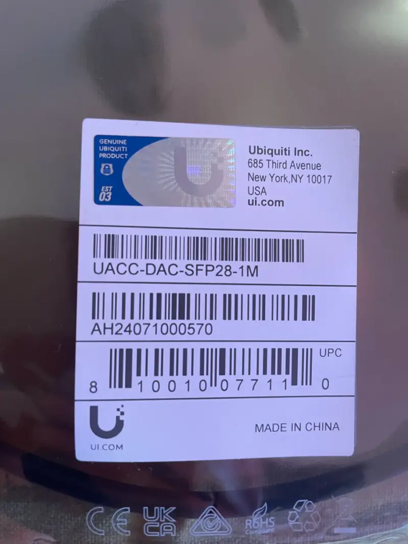 Cable DAC Ubiquiti UACC-DAC-SFP28-1M 1 Metro - 2