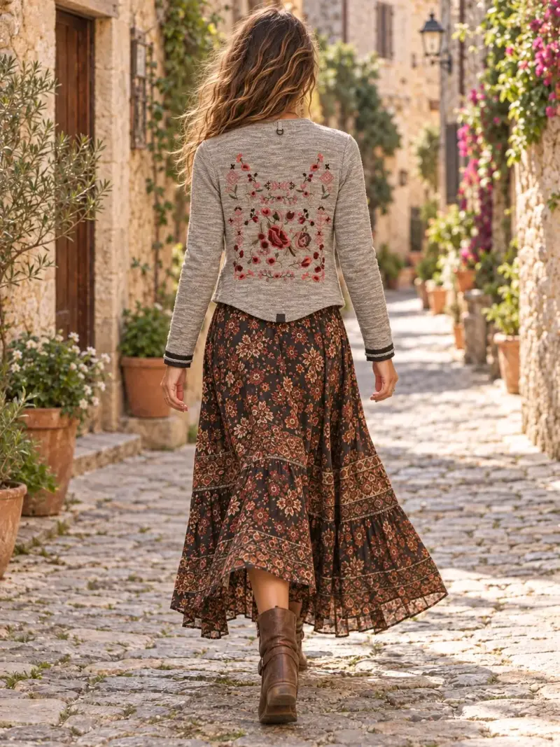 Chaqueta de punto gris con detalles bordados - 2
