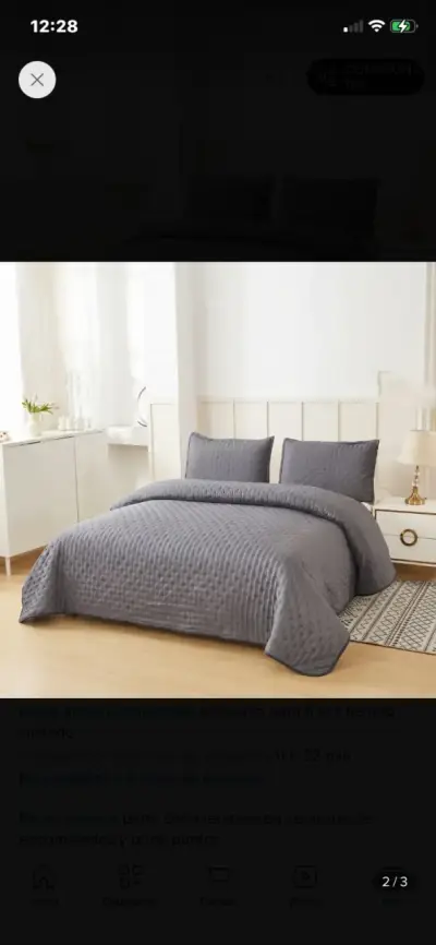 Cobertor Quilt  king en colores Gris y Mostaza - miniatura 1