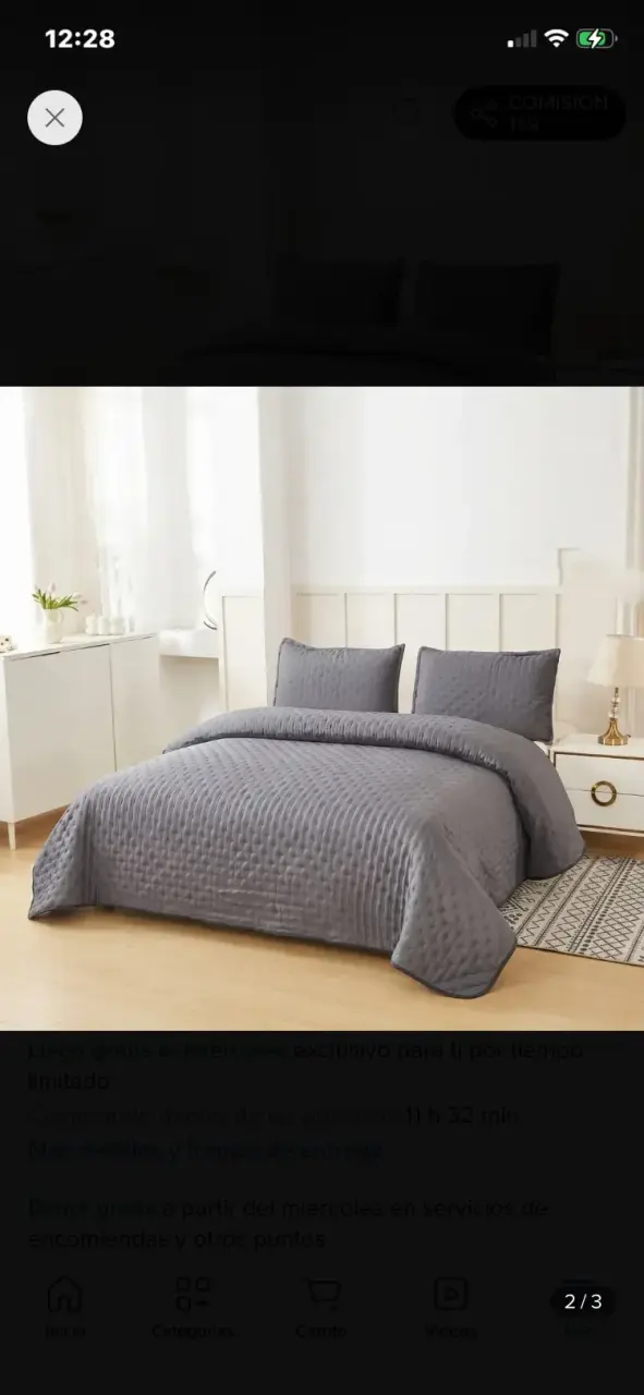 Cobertor Quilt 2 plazas Color Mostaza y Gris - 2