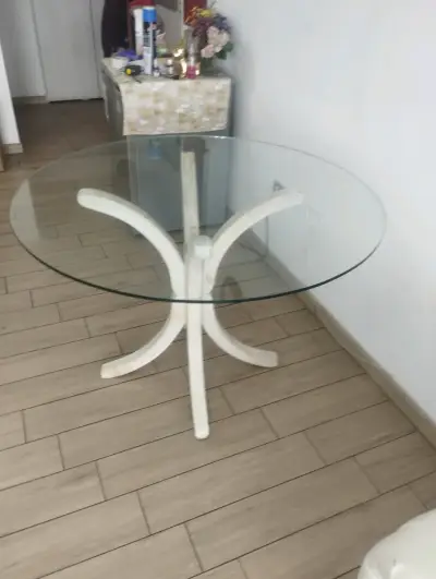Juego de comedor redondo de vidrio con sillas blan - miniatura 1