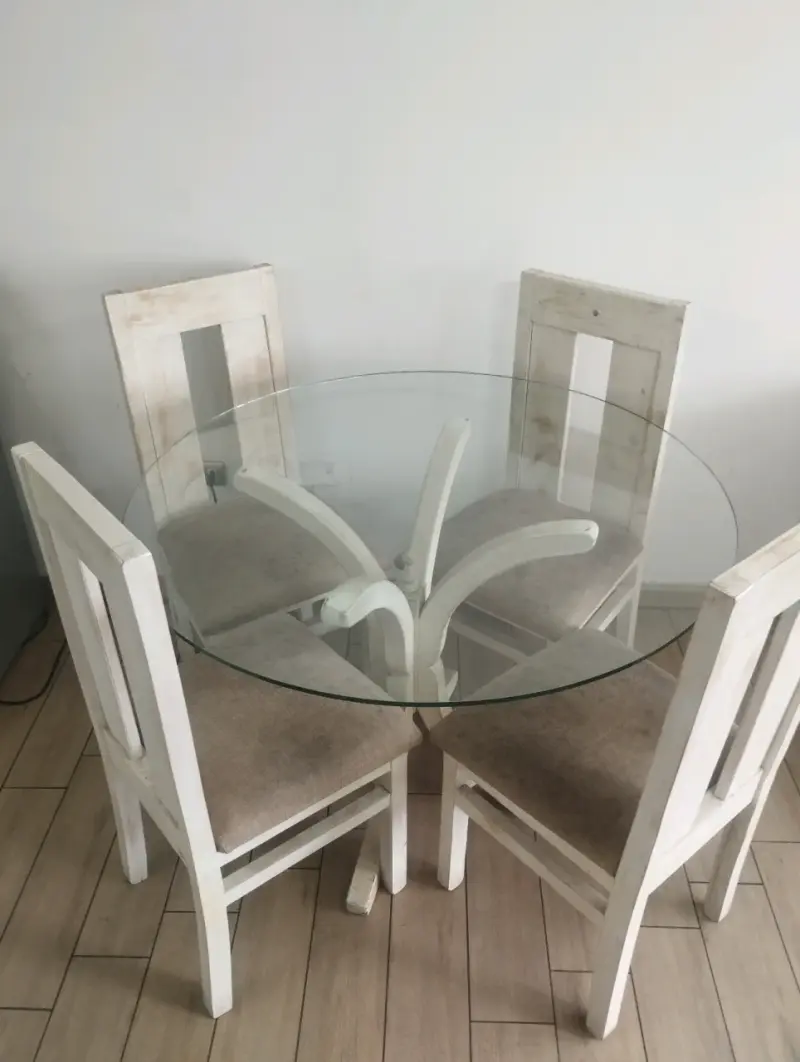 Juego de comedor redondo de vidrio con sillas blan - 2