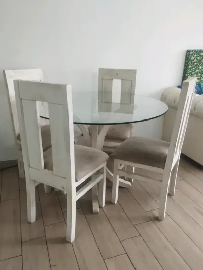 Juego de comedor redondo de vidrio con sillas blan - miniatura 8