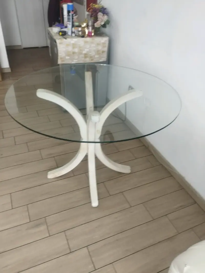 Juego de comedor redondo de vidrio con sillas blan - 10