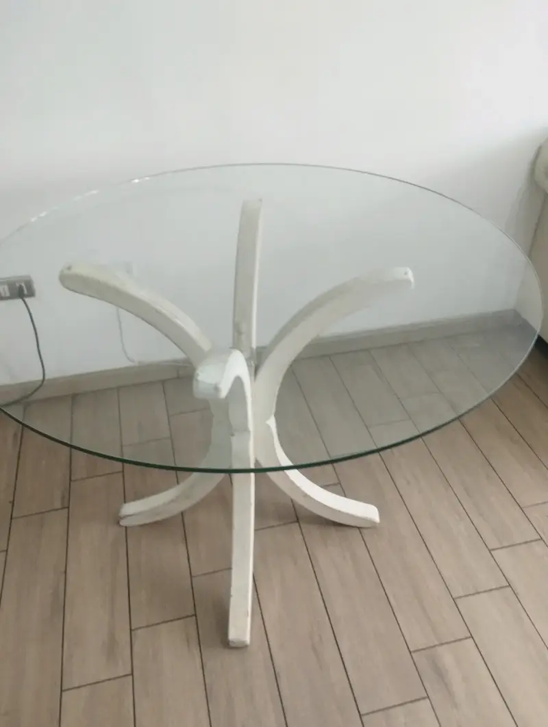 Juego de comedor redondo de vidrio con sillas blan - 12