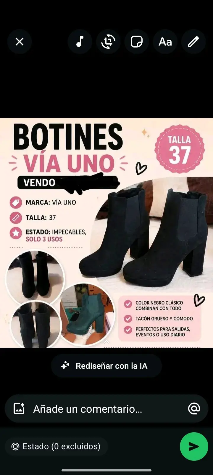 Botines negros Vía Uno talla 37