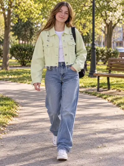 Chaqueta de mezclilla corta desgastada para mujer - miniatura 1