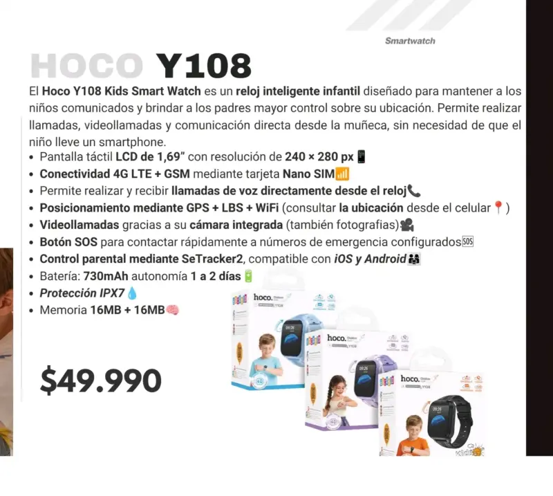Reloj Inteligente Infantil Hoco Y108 con GPS y Llamadas - 2