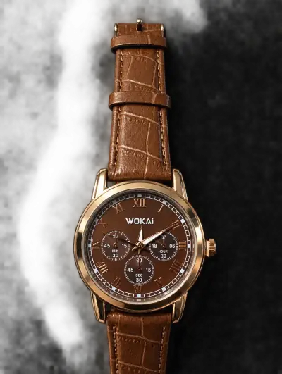 Reloj de pulsera marrón con correa de cuero WOKAi - miniatura 1
