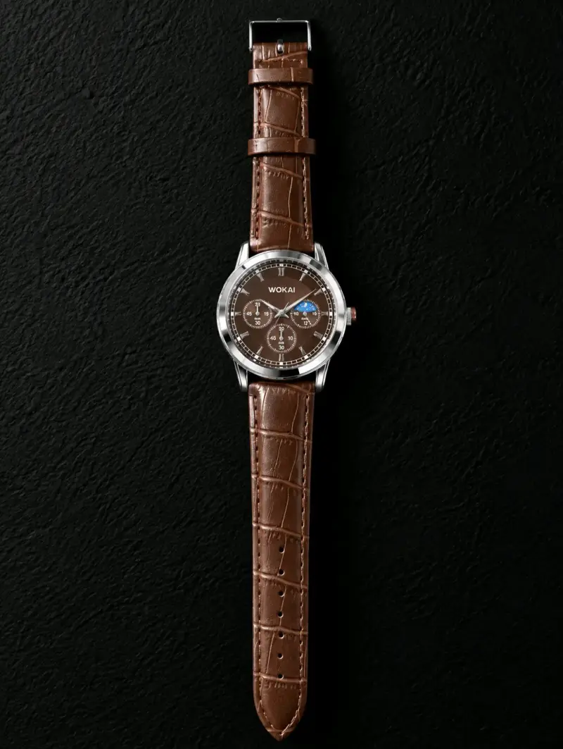Reloj de pulsera marrón con correa de cuero WOKAi - 2